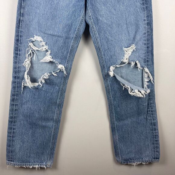 Agolde Jeans Women 25 Blue Denim Medium Wash Straight Leg 90s Distressed Raw Hem - Picture 5 of 11